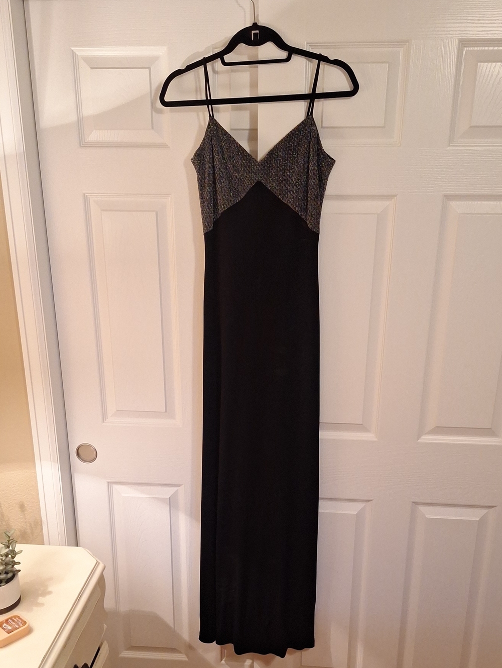 Black Maxi Slip Dress with Sparkle V-Bodice